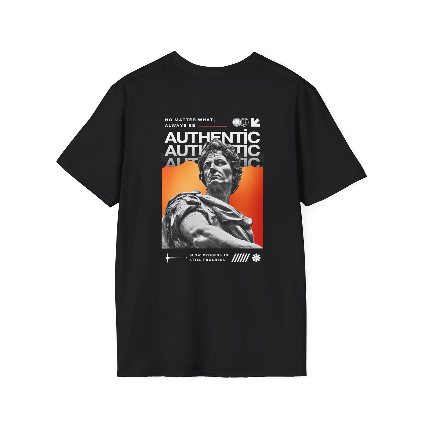 Authentic Statue Graphic T-Shirt — 'AUTHENTIC' Minimal Front with Roman Statue Back